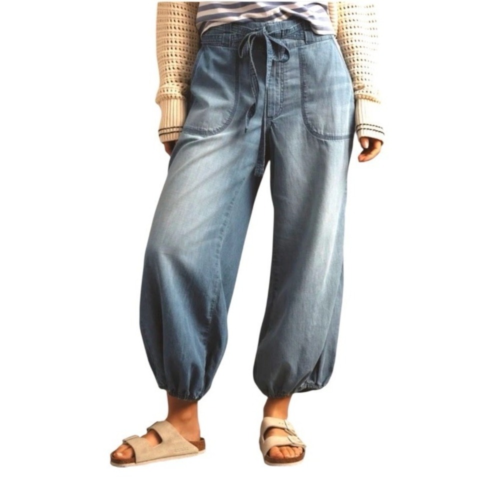 NEW Pilcro High Rise Parachute Tie Waist Jeans Women's Small Blue
